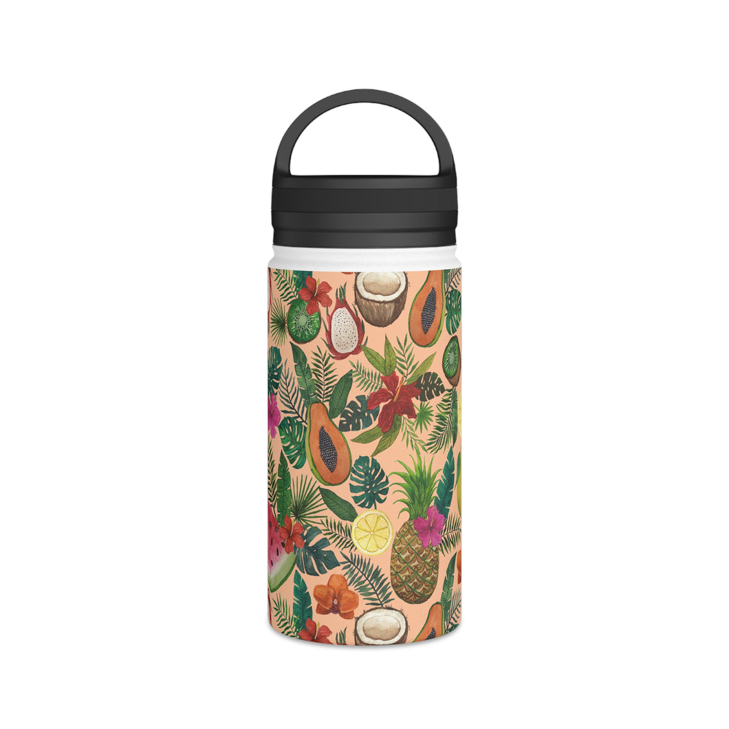 Tropical Fruit and Flowers Handle Lid Water Bottle