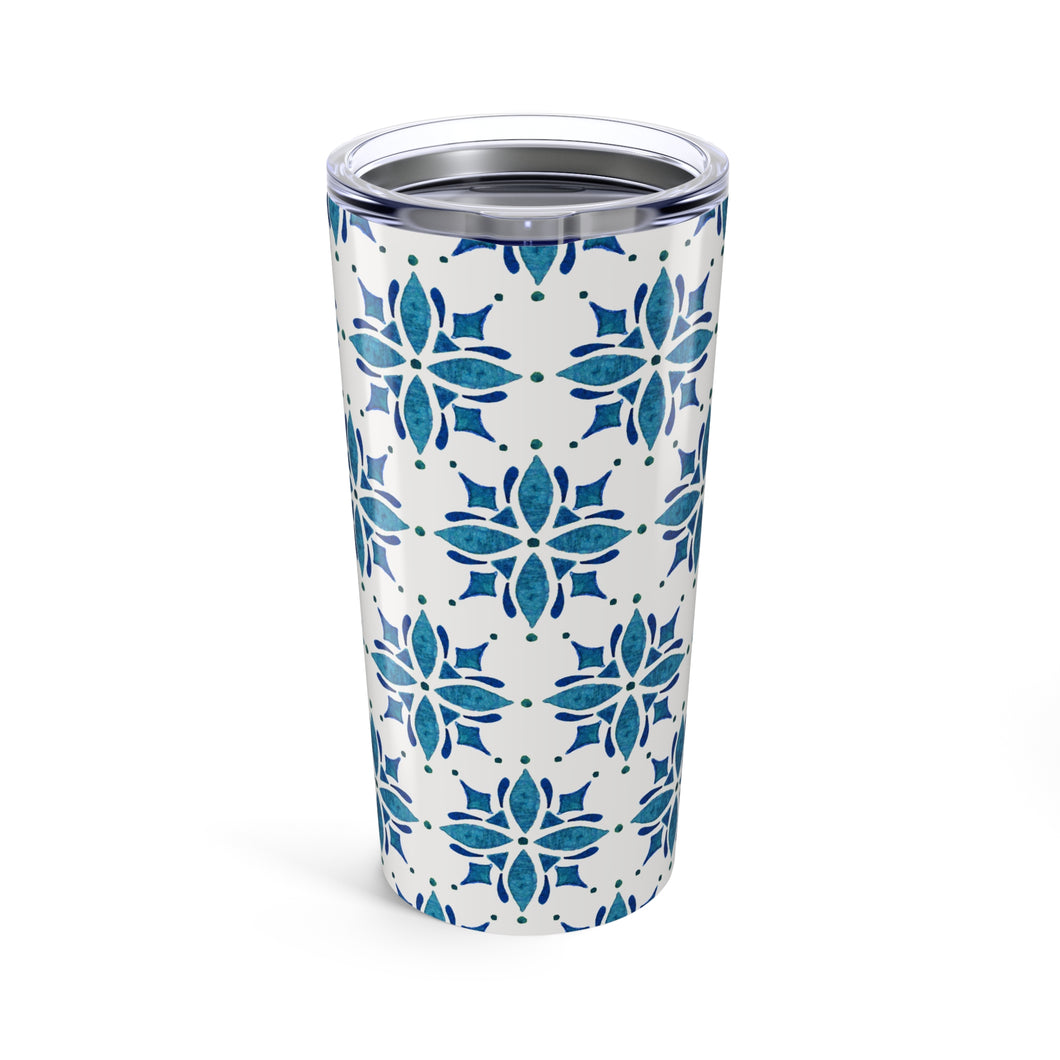 Blue Tile Watercolor Travel Mug