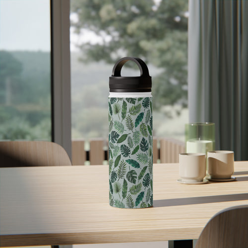 Tropical Leaves Handle Lid Water Bottle