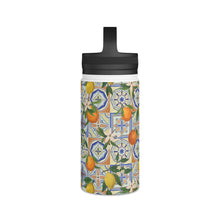 Load image into Gallery viewer, Orange and Lemon Tile Handle Lid Water Bottle