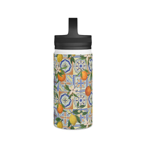 Orange and Lemon Tile Handle Lid Water Bottle