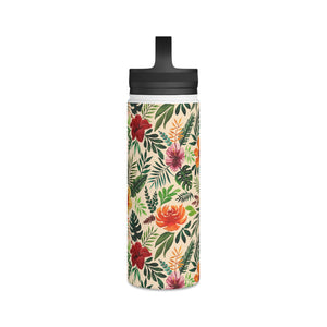 Tropical Watercolor Floral Handle Lid Water Bottle