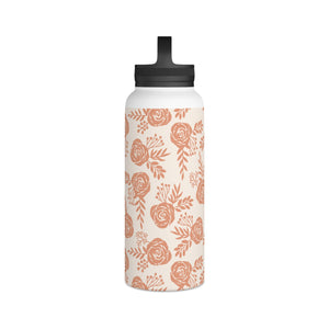 Warm Orange Floral Handle Lid Water Bottle