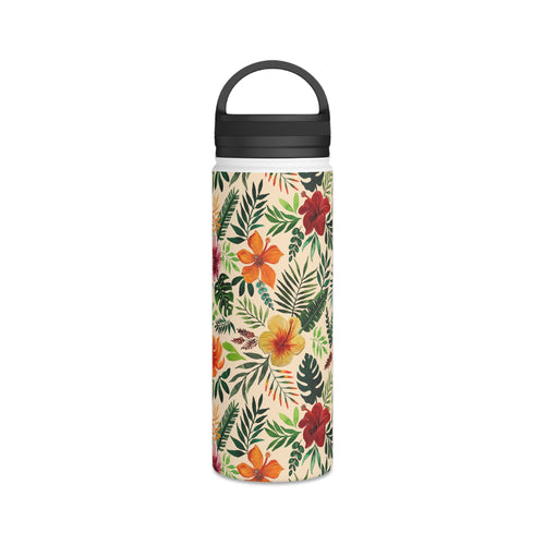Tropical Watercolor Floral Handle Lid Water Bottle