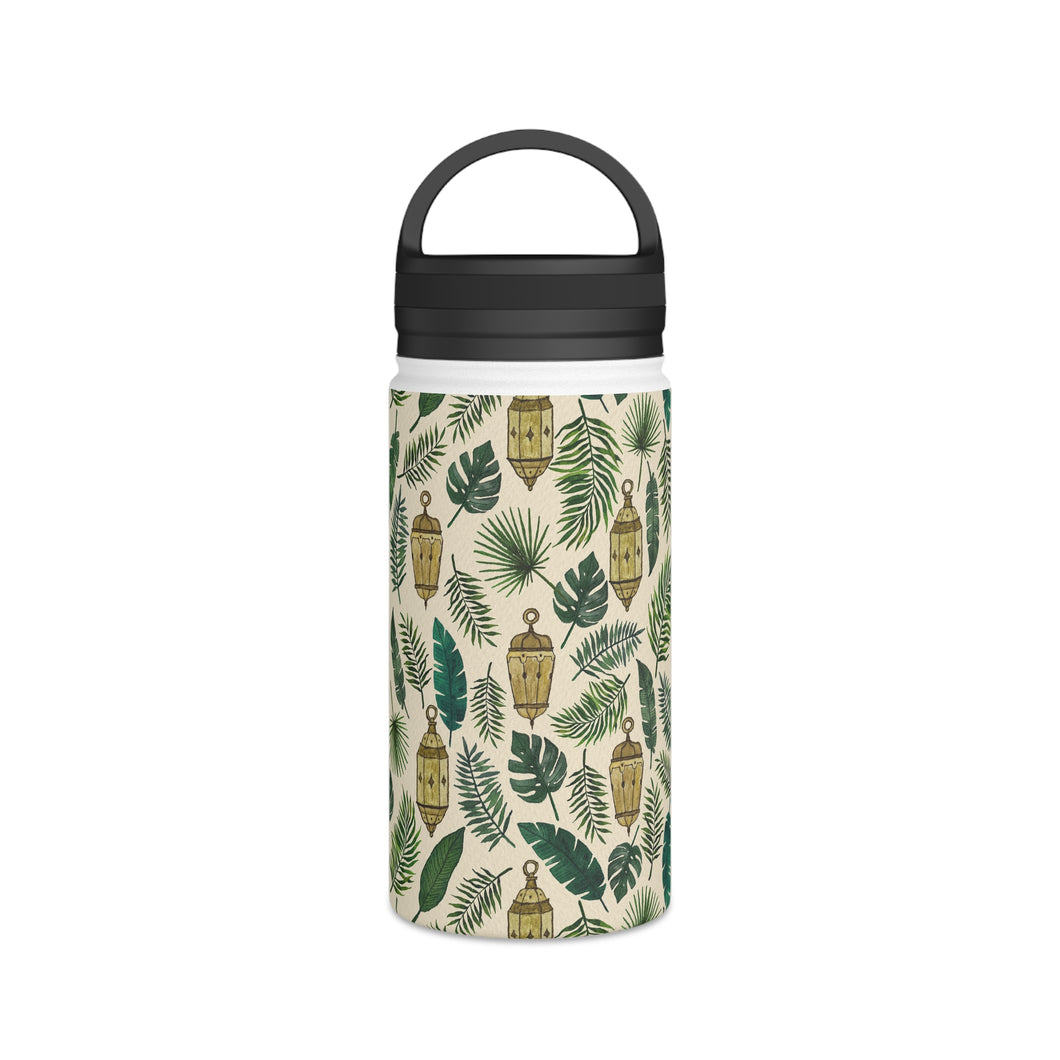 Tropical Leaves and Lanterns Handle Lid Water Bottle