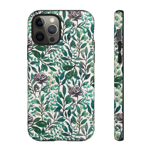 Purple Flowers and Eucalyptus Leaves Phone Case