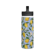 Load image into Gallery viewer, Lemons, Flowers and Stripes Handle Lid Water Bottle