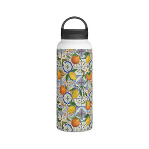 Orange and Lemon Tile Handle Lid Water Bottle