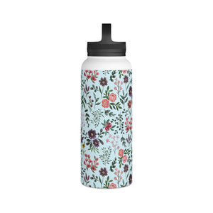Bright Watercolor Flower - Blue Handle Lid Water Bottle