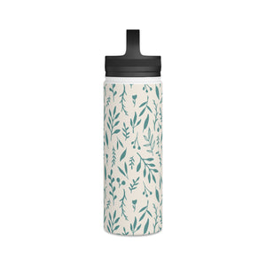 Teal Falling Leaves Handle Lid Water Bottle