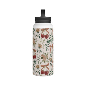 Cherry and Roses Handle Lid Water Bottle