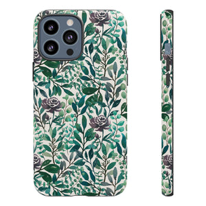 Purple Flowers and Eucalyptus Leaves Phone Case