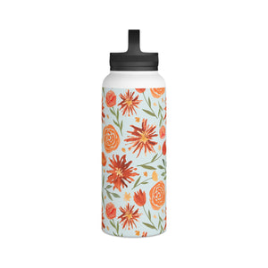 Burnt Orange Flower Burst Handle Lid Water Bottle