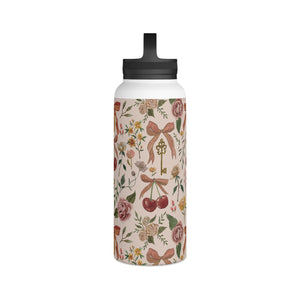 Bows, Flowers and Cherries Handle Lid Water Bottle