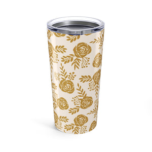 Warm Gold Floral Travel Mug