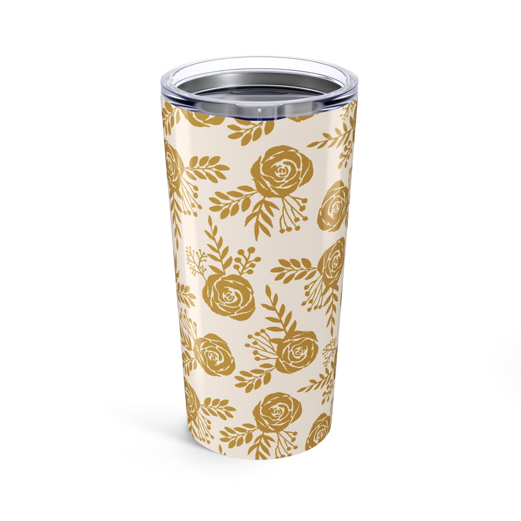 Warm Gold Floral Travel Mug