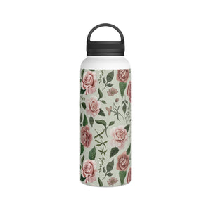 Wild Flower Roses Handle Lid Water Bottle