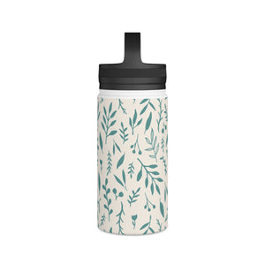 Teal Falling Leaves Handle Lid Water Bottle