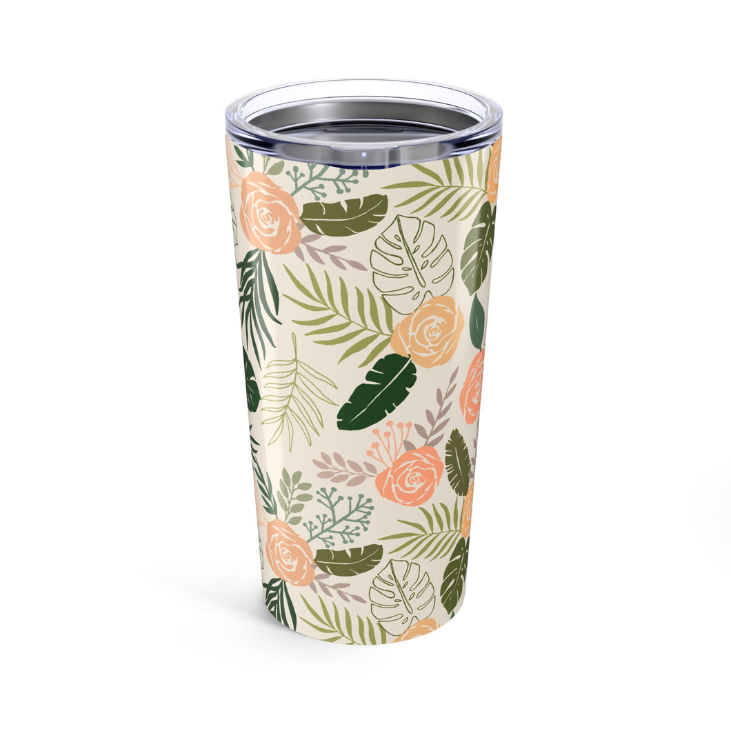 Yellow and Green Tropical Floral Pattern Travel Mug