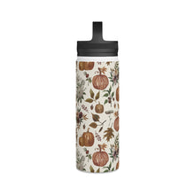 Load image into Gallery viewer, Fall Pumpkins, Flowers and Leaves Handle Lid Water Bottle