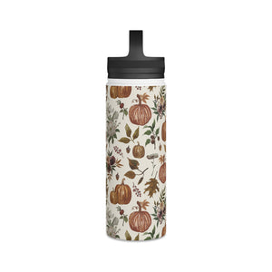 Fall Pumpkins, Flowers and Leaves Handle Lid Water Bottle