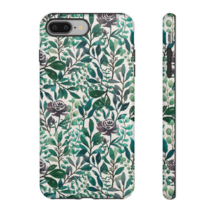 Purple Flowers and Eucalyptus Leaves Phone Case