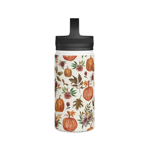Pumpkin and Fall Flowers Handle Lid Water Bottle