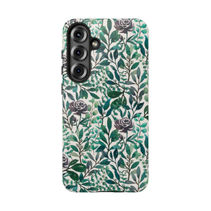 Purple Flowers and Eucalyptus Leaves Phone Case