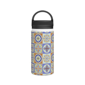 Orange and Blue Tile Handle Lid Water Bottle