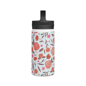 Red Floral Handle Lid Water Bottle
