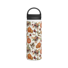 Load image into Gallery viewer, Pumpkin and Fall Flowers Handle Lid Water Bottle