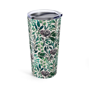 Purple Flowers & Eucalyptus Leaves Travel Mug