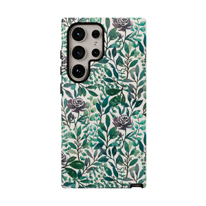 Purple Flowers and Eucalyptus Leaves Phone Case