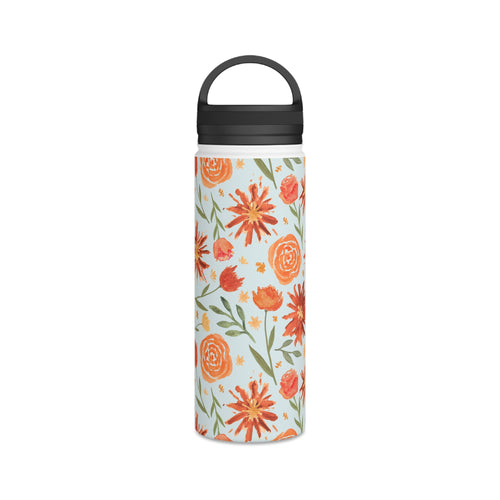 Burnt Orange Flower Burst Handle Lid Water Bottle
