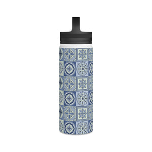 Mediterranean Blue Tile Handle Lid Water Bottle