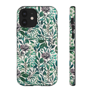 Purple Flowers and Eucalyptus Leaves Phone Case