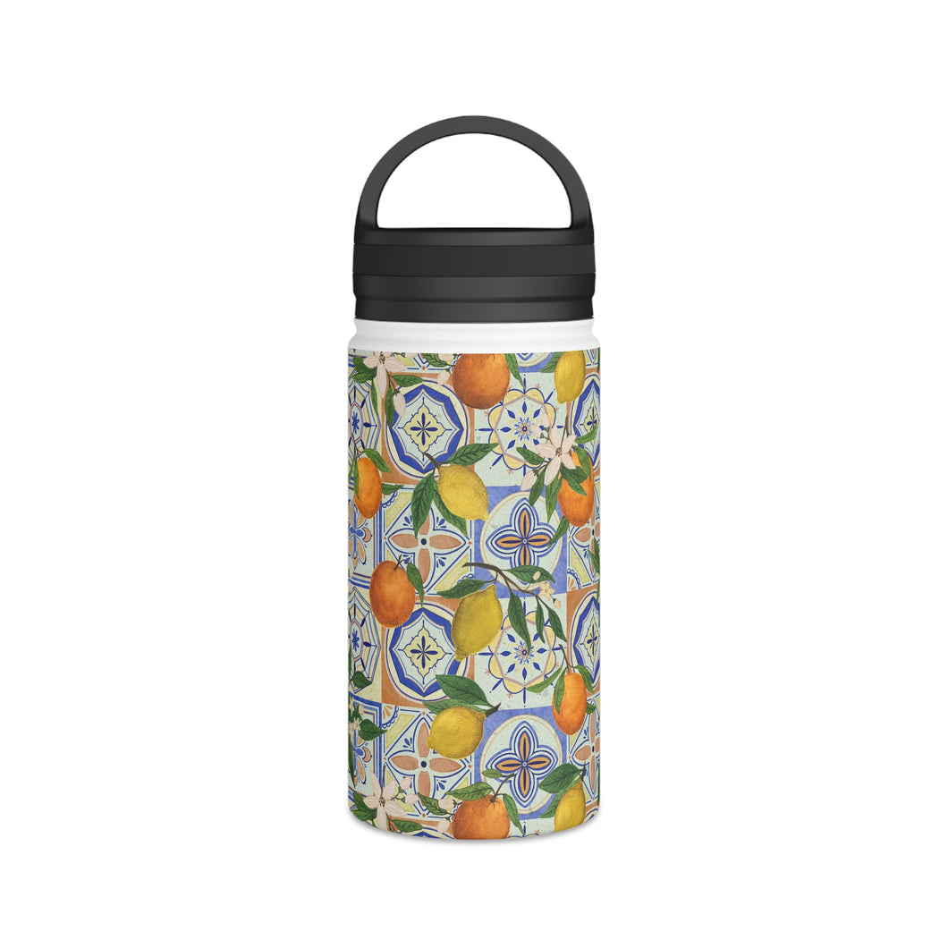 Orange and Lemon Tile Handle Lid Water Bottle