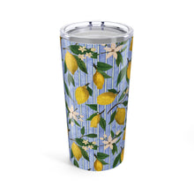 Load image into Gallery viewer, Lemons, Flowers and Stripes Travel Mug
