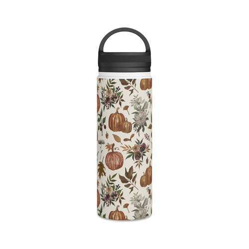 Fall Pumpkins, Flowers and Leaves Handle Lid Water Bottle