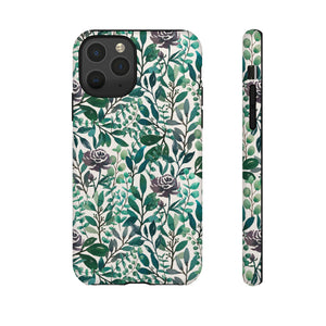 Purple Flowers and Eucalyptus Leaves Phone Case