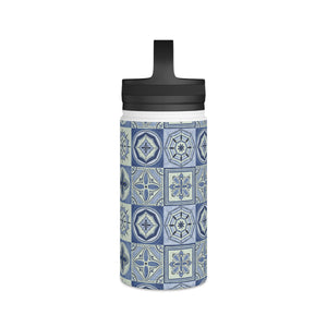 Mediterranean Blue Tile Handle Lid Water Bottle