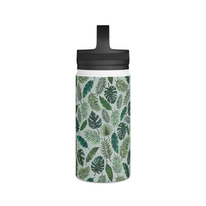 Tropical Leaves Handle Lid Water Bottle