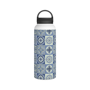 Mediterranean Blue Tile Handle Lid Water Bottle