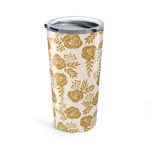 Warm Gold Floral Travel Mug