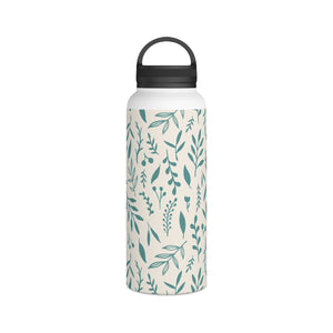 Teal Falling Leaves Handle Lid Water Bottle