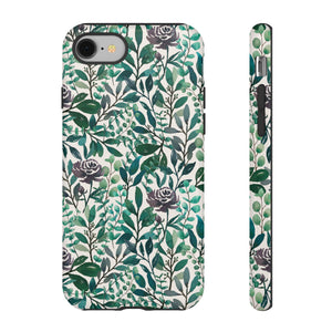 Purple Flowers and Eucalyptus Leaves Phone Case