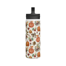 Load image into Gallery viewer, Pumpkin and Fall Flowers Handle Lid Water Bottle