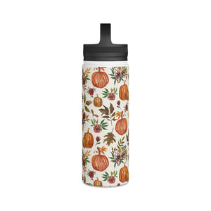 Pumpkin and Fall Flowers Handle Lid Water Bottle