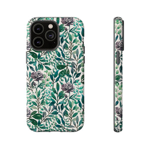 Purple Flowers and Eucalyptus Leaves Phone Case