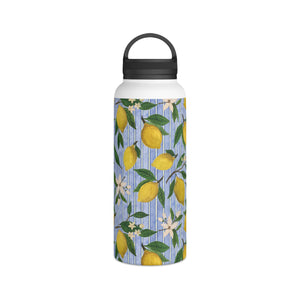 Lemons, Flowers and Stripes Handle Lid Water Bottle
